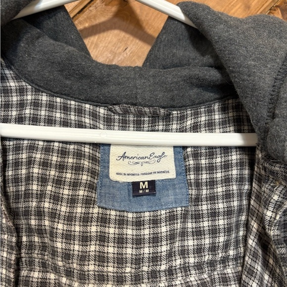 American Eagle Outfitters Women's Grey and White Checkered Button Up Hoodie Med - Picture 3 of 6